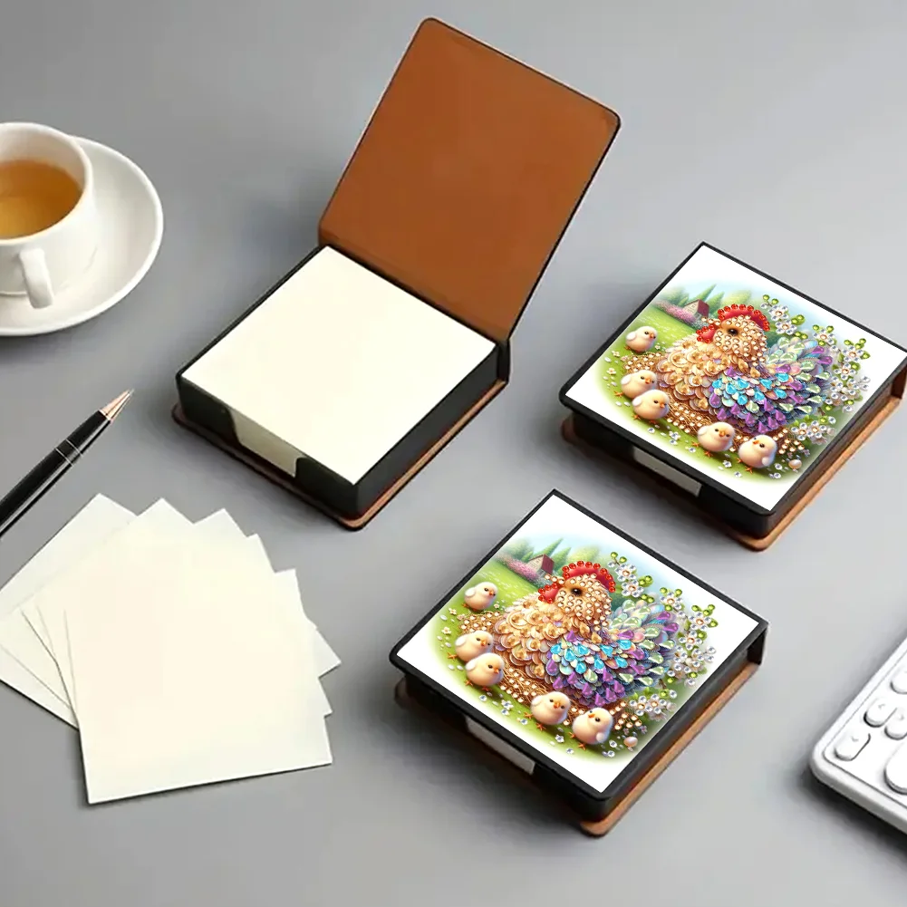 PU Chicken Diamond Painting Notecard Box with Papers for DIY Art Craft