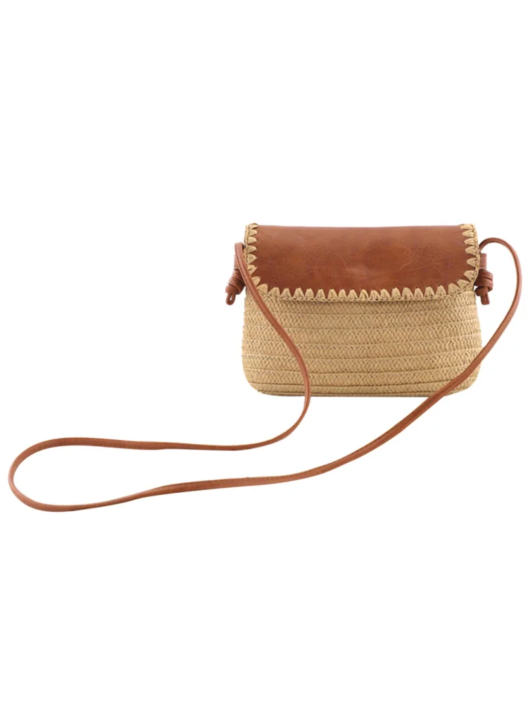 Women Paper Rope Hand-woven Messenger Bag Small Crossbody Bag (Brown)