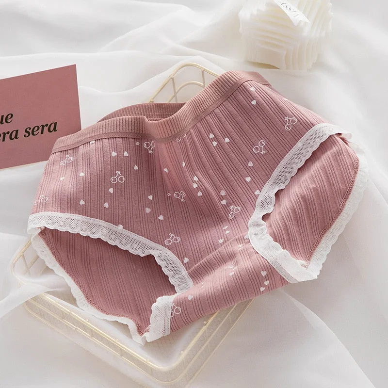 Cotton Women's Underwear Panties Lovely Girl Comfort Briefs Middle Waist Seamless Thread Underpants Female Lingerie