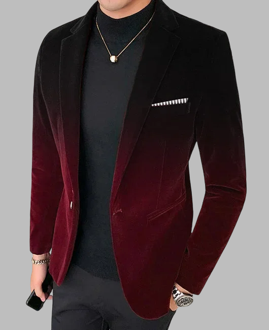 Okaywear Formal Gradient Single Breasted Turndown Collar Velvet Blazer