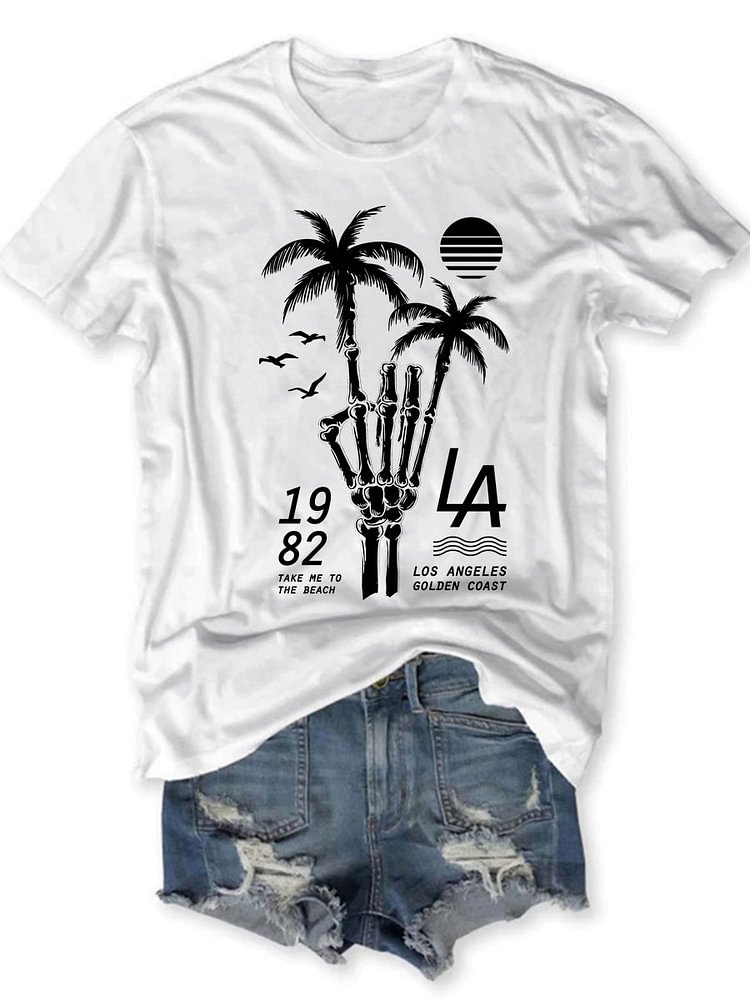 Bestdealfriday Coconut Skull Graphic Short Sleeve Round Neck Loose Tee