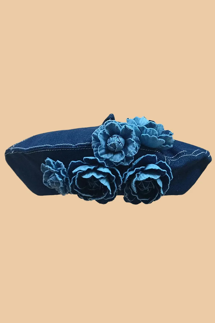 Daily 3D Camellia Flower Denim Beret Hat 2024 - Xpluswear