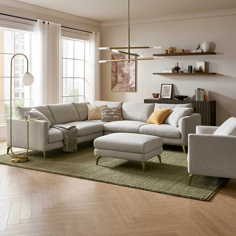 Lena Performance Fabric L-Shape Sectional Sofa with Ottoman