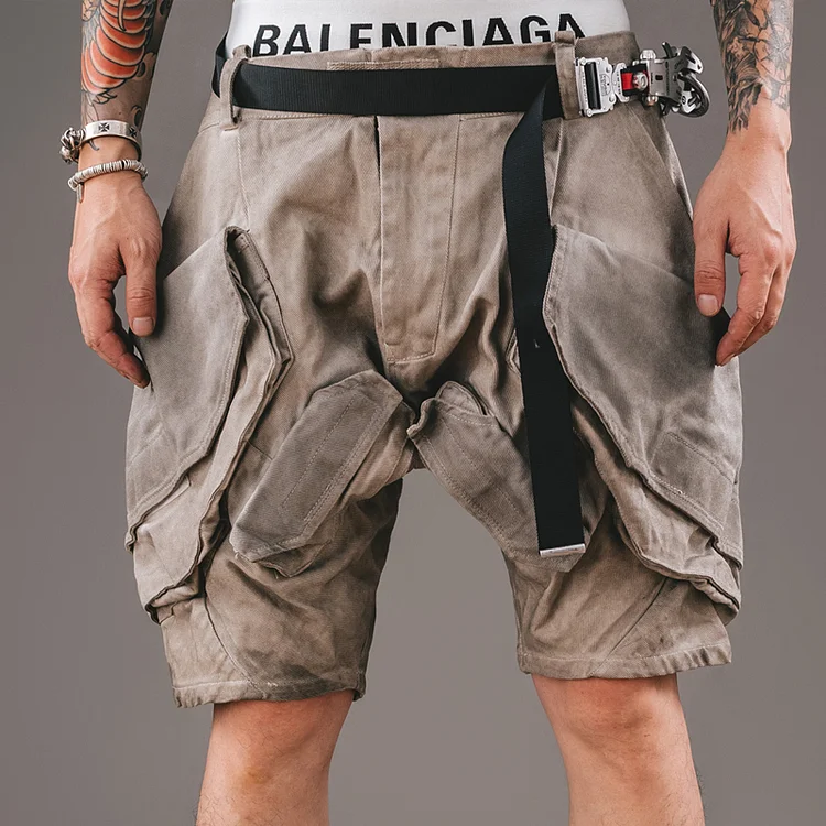 Three-Dimensional Multi-Pocket Deconstructed Patchwork Casual Work Shorts
