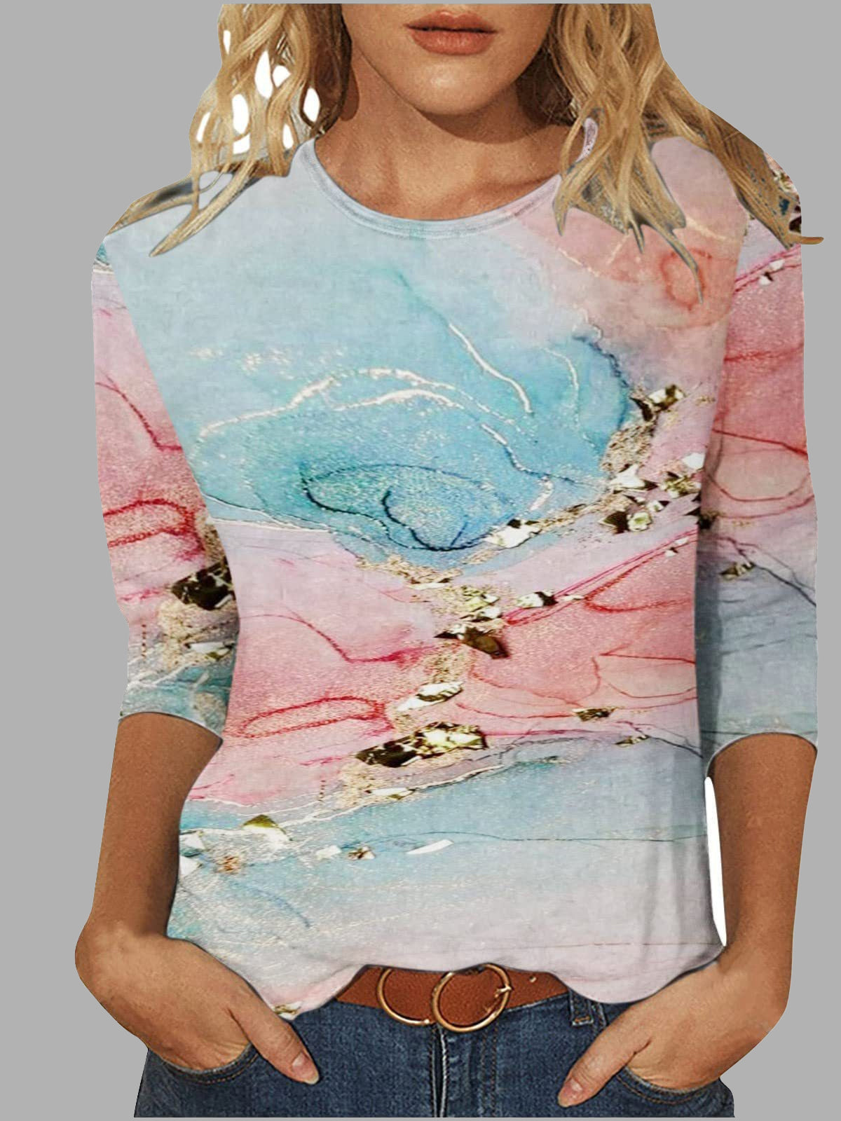 Women Long Sleeve V-neck Graphic Floral Printed Top