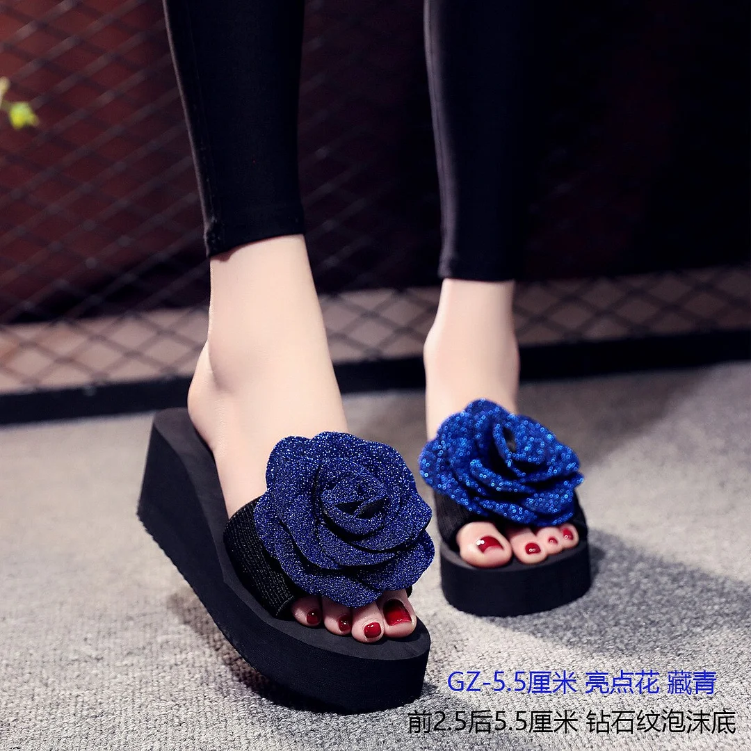 High Heel Wedges Slippers For Elegant Women Summer Romantic Valentine Beach Casual Shoes Female Outdoor Open Toe Flower Slipper