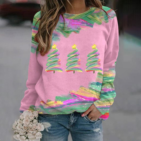 Women's Christmas Tree Print Sweatshirt