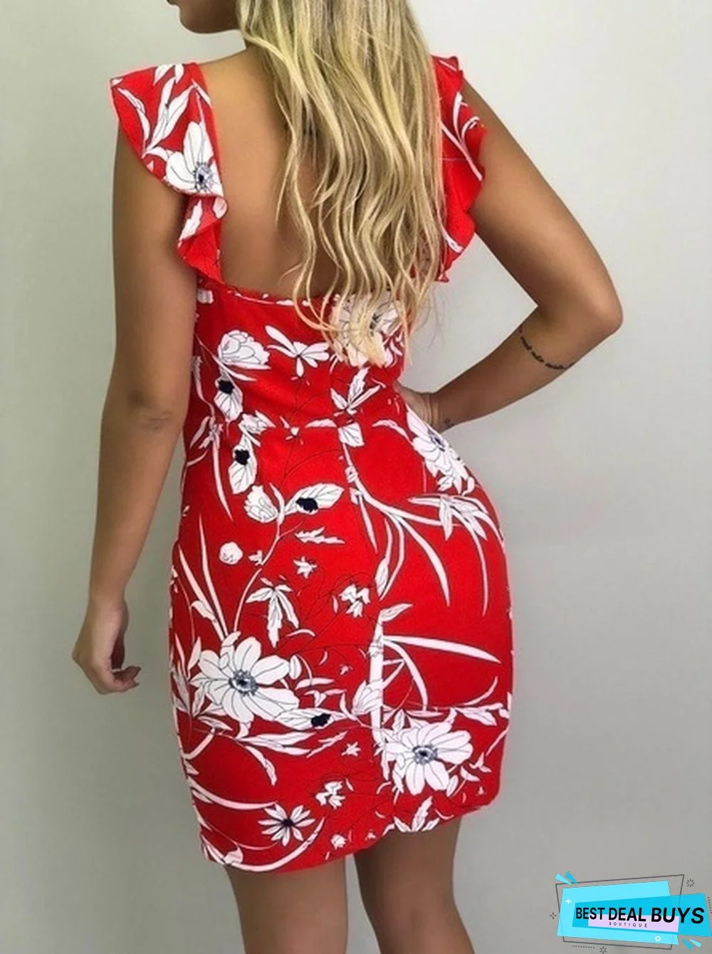 Sleeveless Sling Print Backless Hip Dress White Dresses