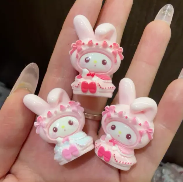 Pink bunny resin charm set