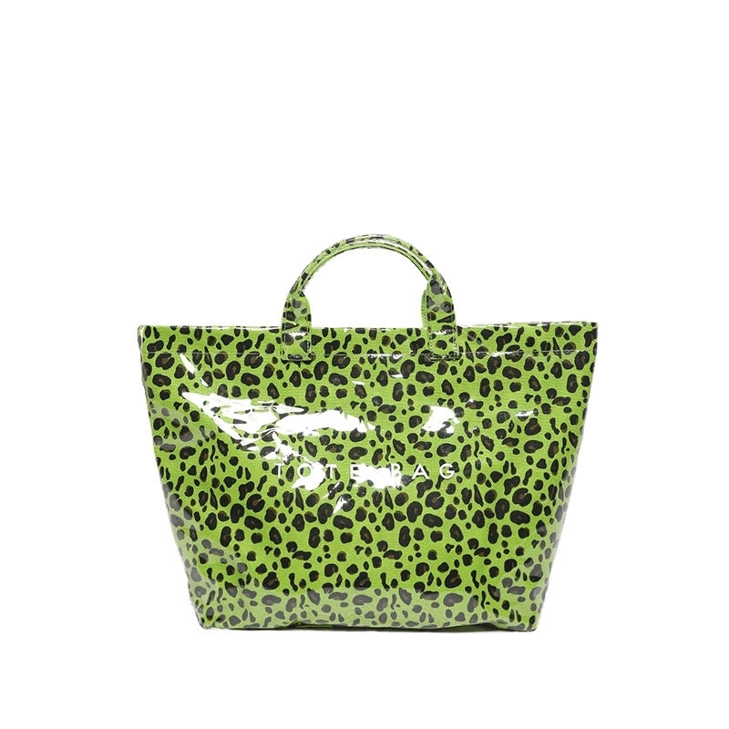 Women’s Medium PVC Leopard Streetwear Bucket Open Tote Bag
