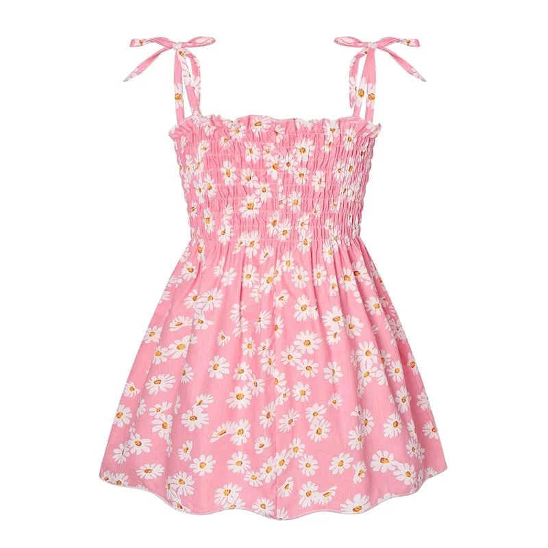 1-7 Years Baby Girls Dress Summer Children Elegant Sling Princess Dress Flower Print Kids Braces Dresses Girl Cotton Clothing