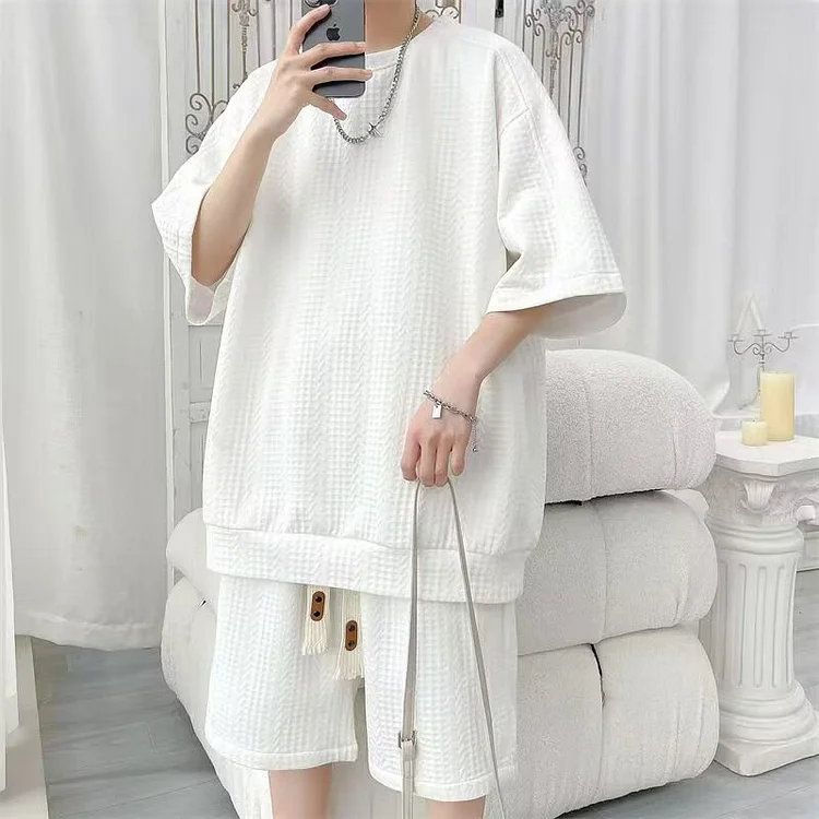 运动服套装男夏季短袖T恤篮球衣休闲短裤两件套韩版潮流2026