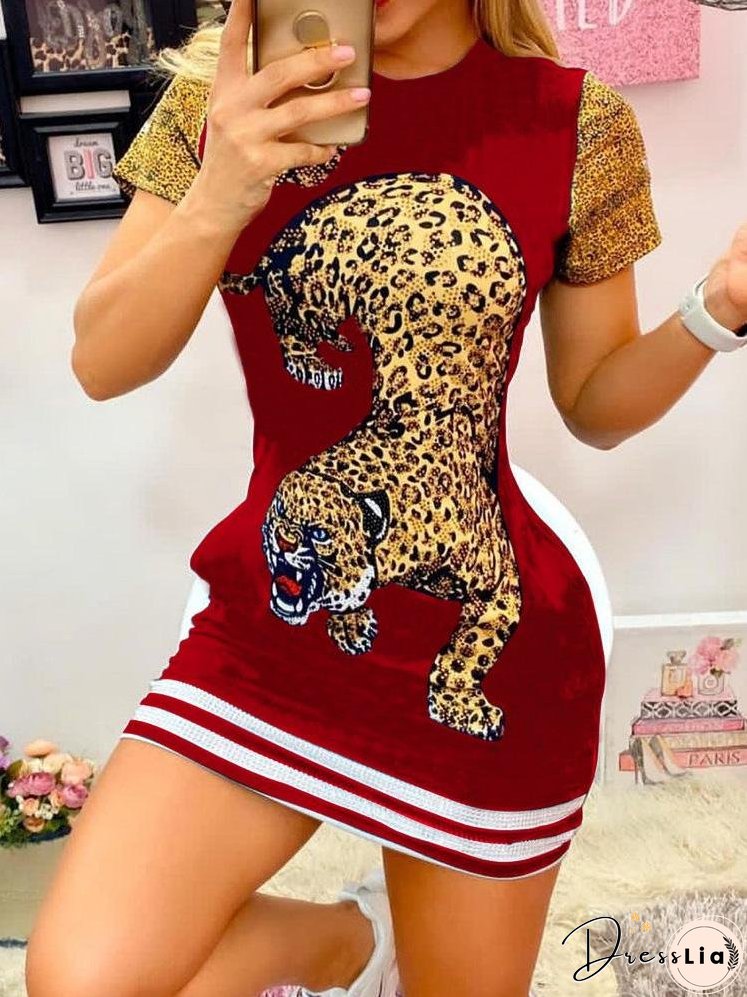Tiger Print Short Sleeve Casual Dress