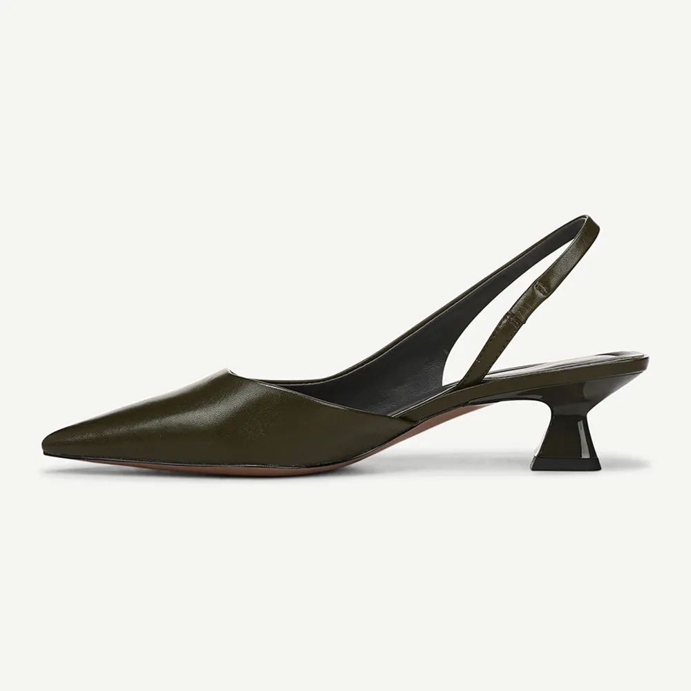 Pointed Toe Slingback Kitten Heel Olive Pumps Shoes for Women