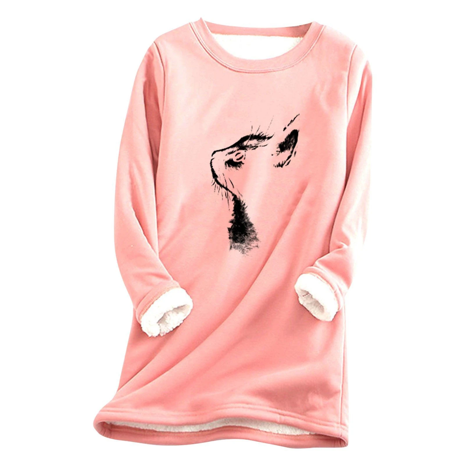  thdmladies Printed plush cat head sweater thedmladies