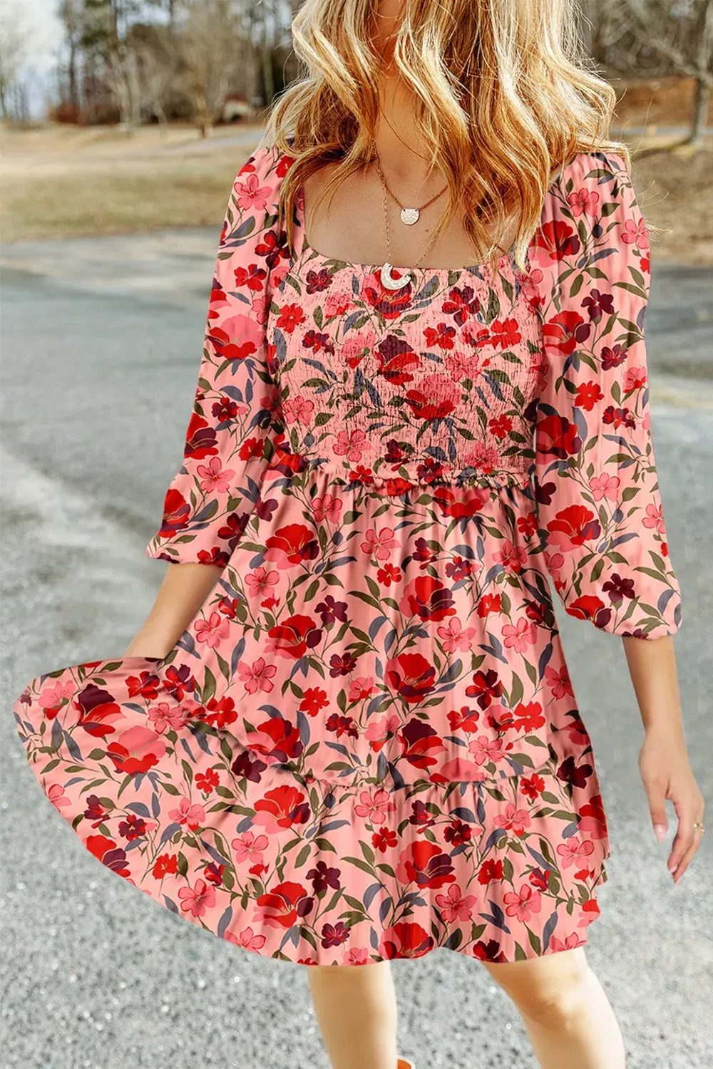 Floral Print Smocked Mini Dress mysite idetrend