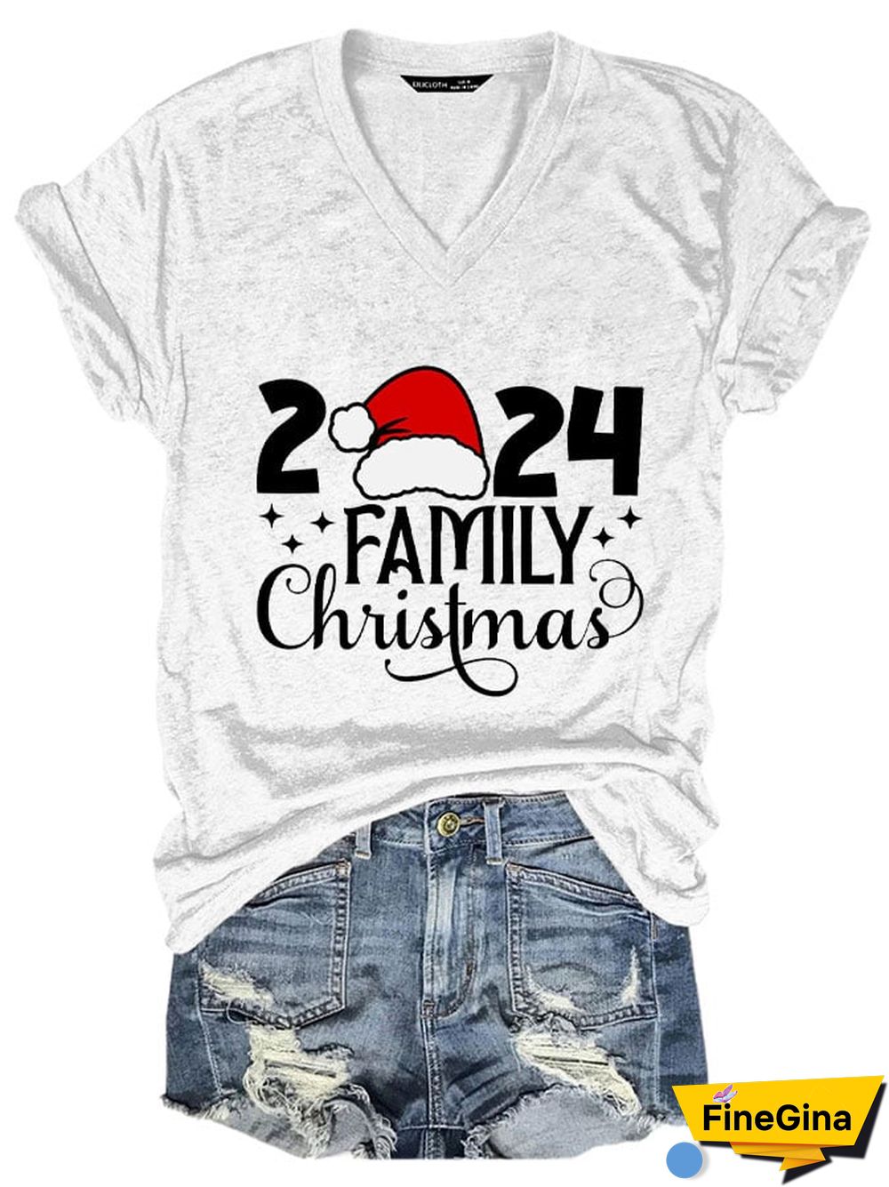 Women's 2024 Family Christmas V-Neck T-Shirt
