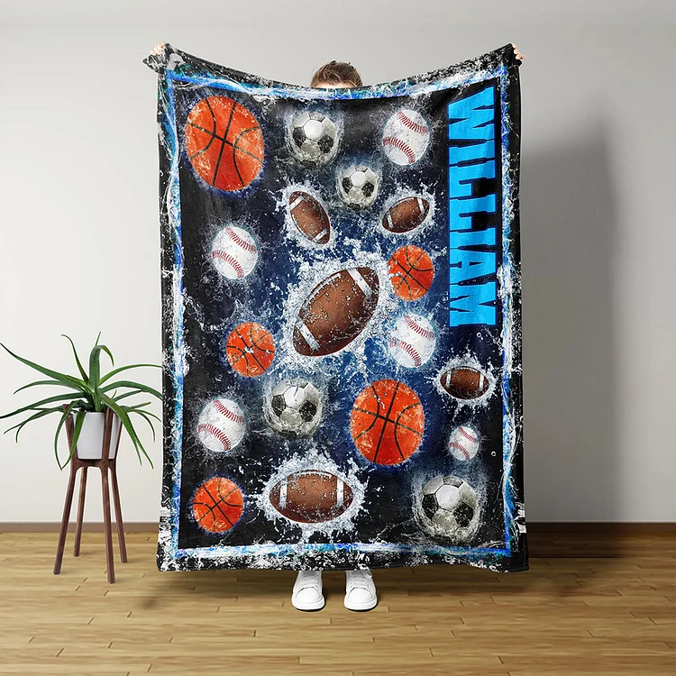 Personalized Baseball Football Soccer Basketball Blanket | BKKid646
