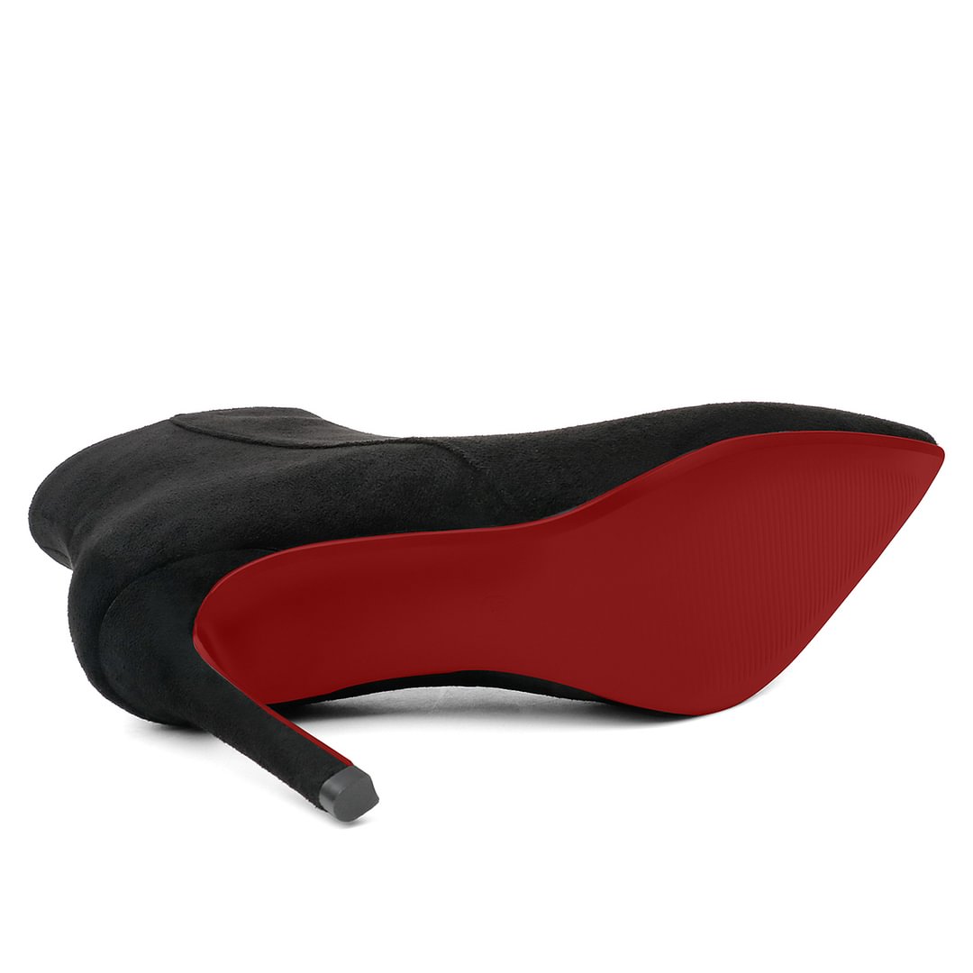 100mm Women's High Heels Pointed Toe Zipper Red Bottoms Boots-MERUMOTE