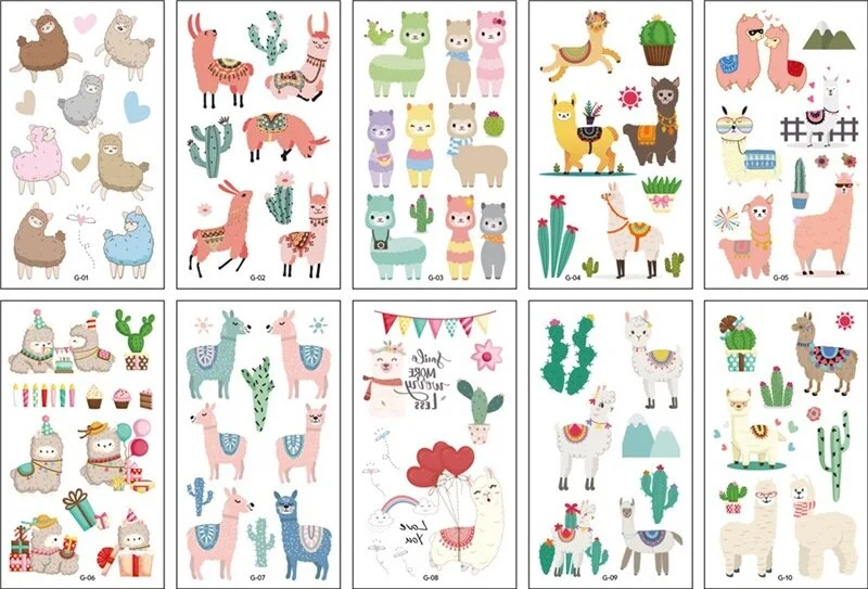 10pcs/set 23 Kinds Colored Translation Tattoos Cartoon anime stickers Temporary children's tattoo Flower Animal Robot Shark