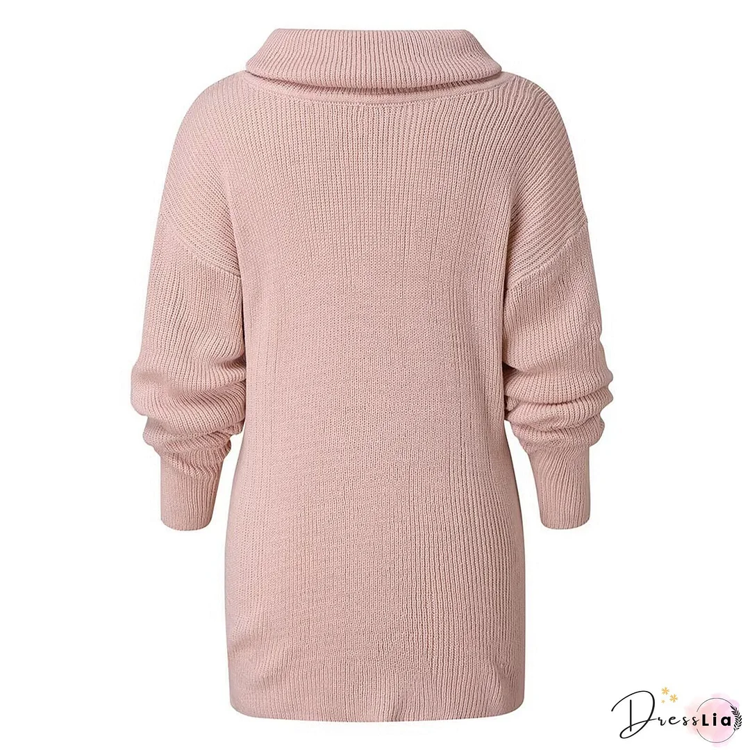 Casual Turtleneck Plain Loose Sweater