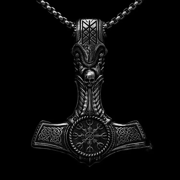 Coutureaura 925 Sterling Silver Skull With Viking Symbol Necklace