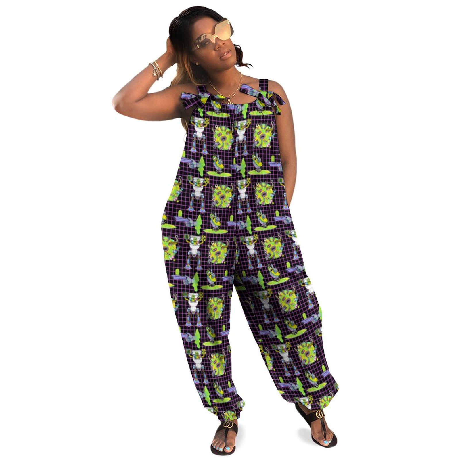 Rick And Morty Pickle Rick Portal Pattern Boho Vintage Loose Overall Corset Jumpsuit Without Top