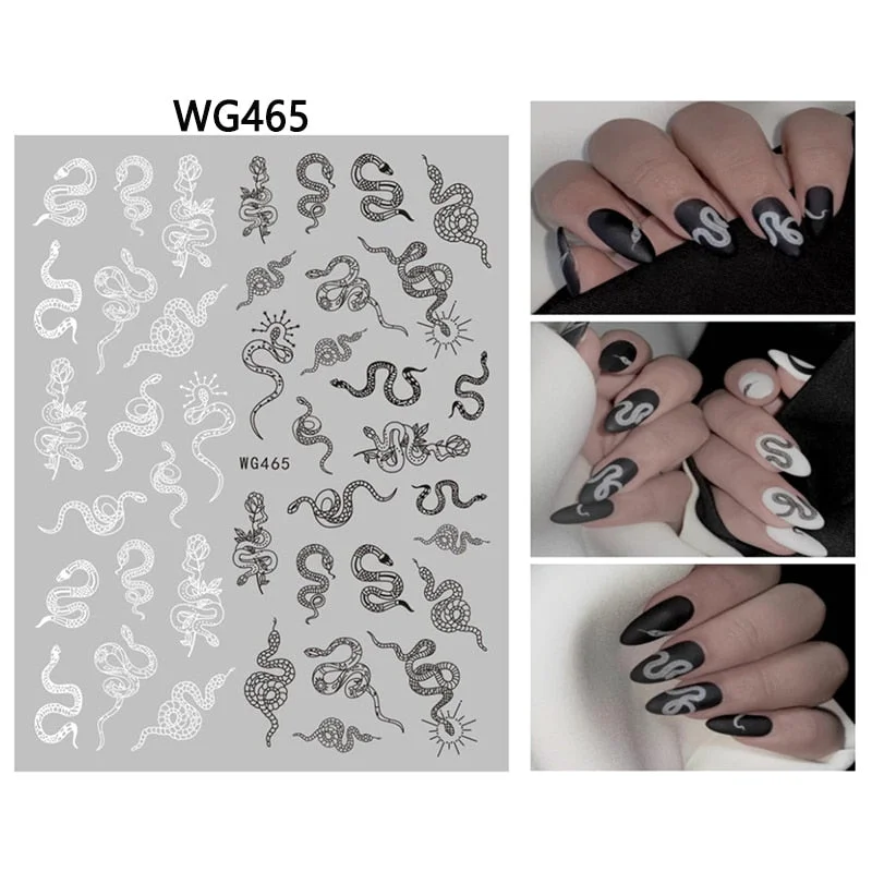 3D Chinese Red Black Dragon Manicure Decor Stickers Snake Nail Sticker DIY Self Adhesive Nail Decals Acrylic Nail Art Decoration-Nail Inspo