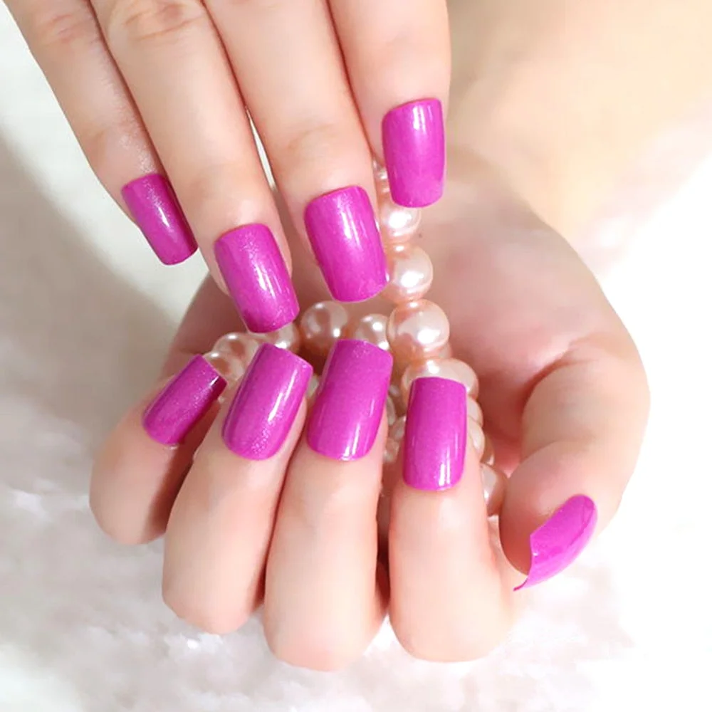 24Pcs Shiny Natural Nude Long Fake Nails Flat Artificial False Nails For Design DIY Press On Finger Tips Manicure Tool-Nail Inspo