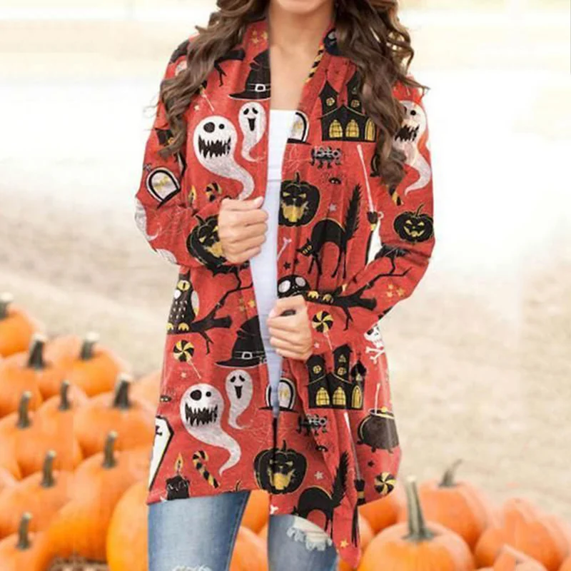 Flying Ghost And Evil Pumpkins Pattern Designer Cardigan Coat Outdoor