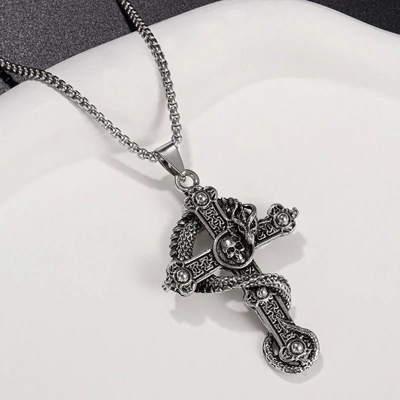 Unisex Street Skeleton Dragon Cross Necklace