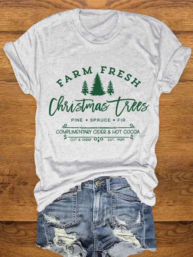 Women's FARM FRESH Christmas trees Print T-Shirt-mysite