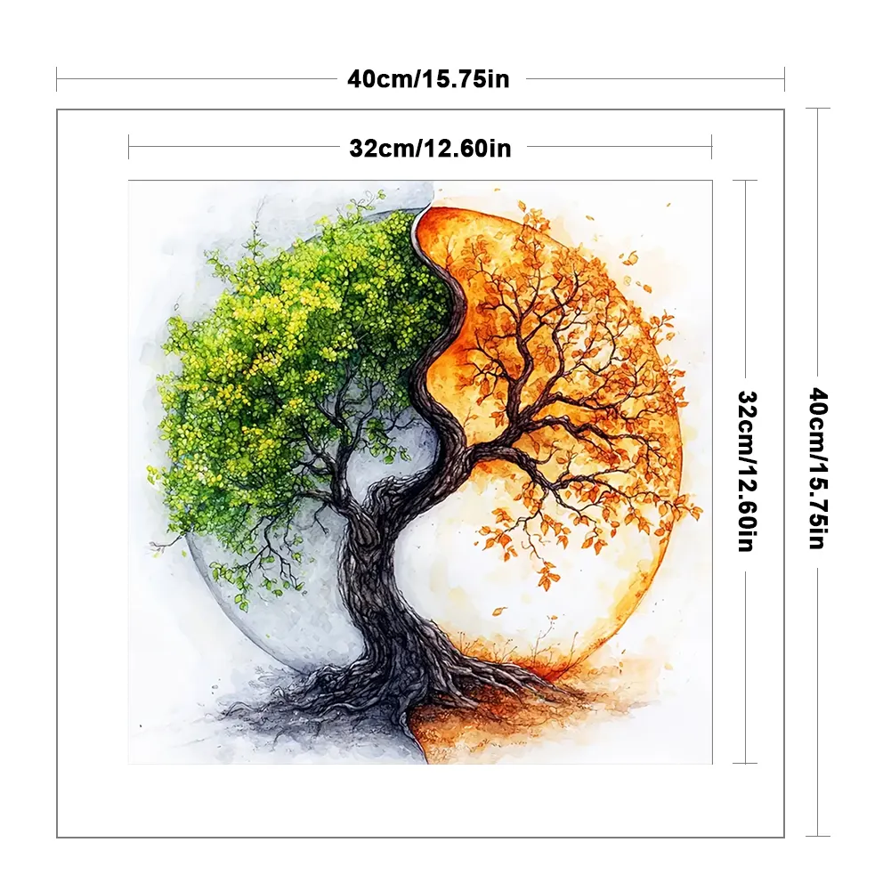 11CT Full Stamped Cross Stitch - Yin Yang Tree(Canvas|40*40CM)