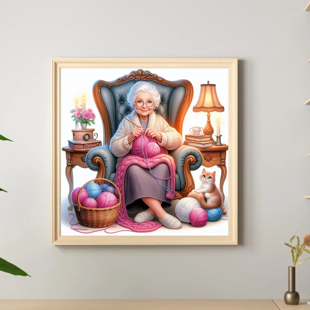 Diamond Painting - Full Round Drill - Knitting Grandma(Canvas|40*40cm)