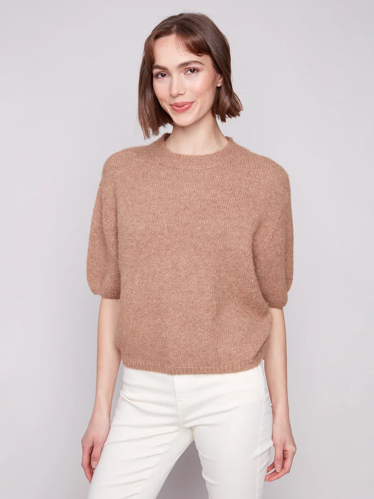 Balloon Elbow Sleeve Knit Sweater - Sesame