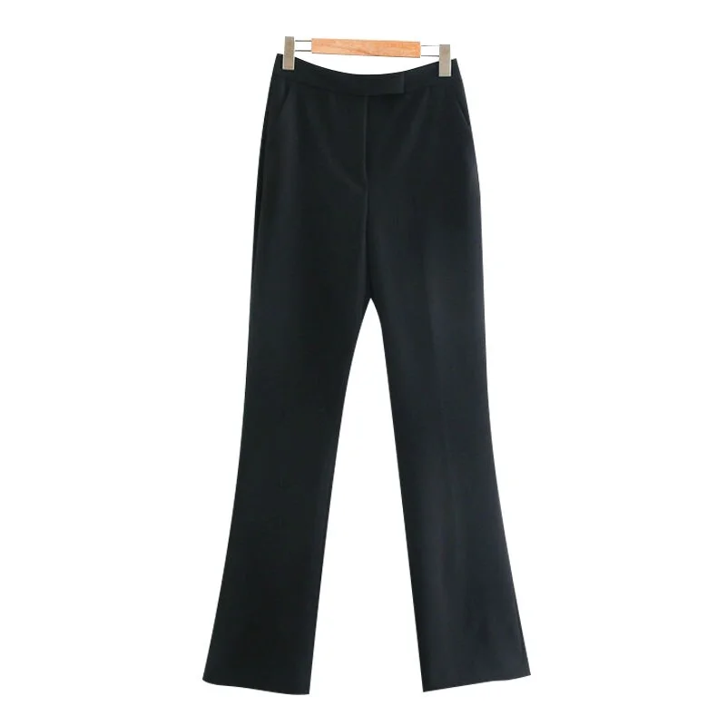 TRAF Women Fashion Office Wear Side Pockets Flared Pants Vintage High Waist Zipper Fly Female Trousers Mujer