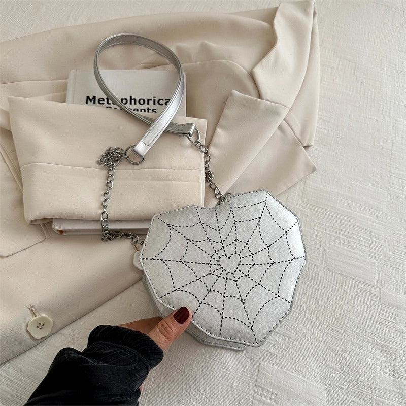 Halloween Women’s Medium Pu Leather Heart Shape Spider Web Streetwear Heart-shaped Zipper Underarm Bag