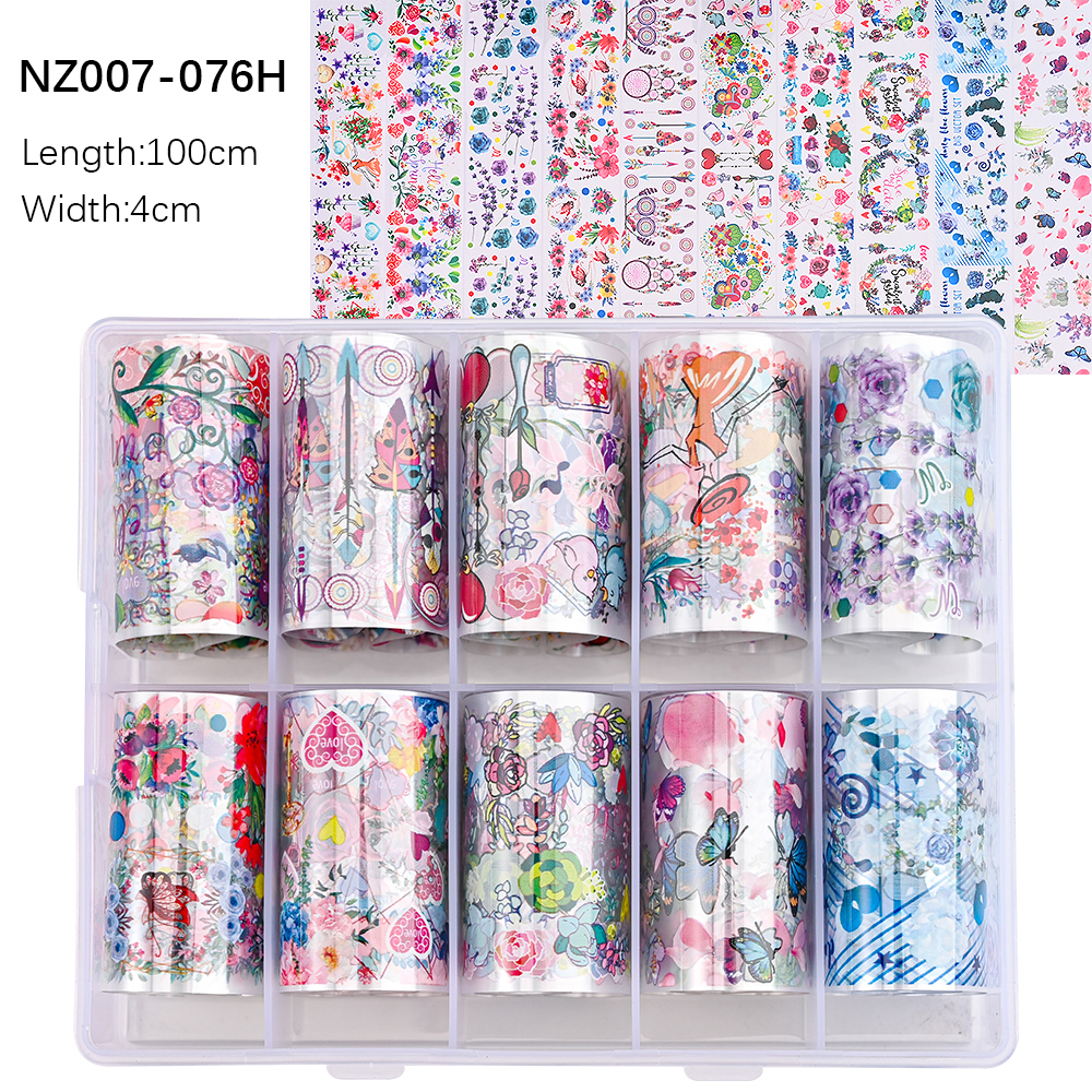 Kissbake 10pcs 4x100cm Nail Transfer Foil Paper Sticker Set Luxury Foil Nails Logo Transfer Nail Stickers Designer Fashion Nail Art Decal