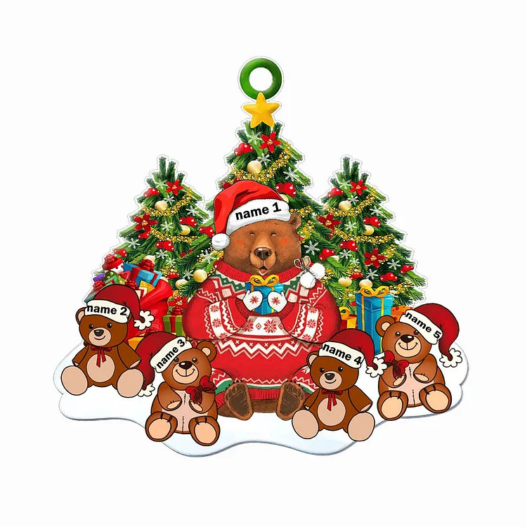 Navidad-Ornamento muñecos navideño la familia de oso de acrílico con 5 nombres personalizados adorno de árbol
