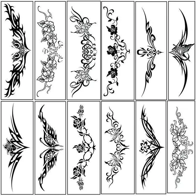 18 Sheets Hot sale 2020 Black Butterfly Flower Tattoo Design Temporary Tribal Body Fake Tattoo Sticker Arm Leg Belly Waterproof