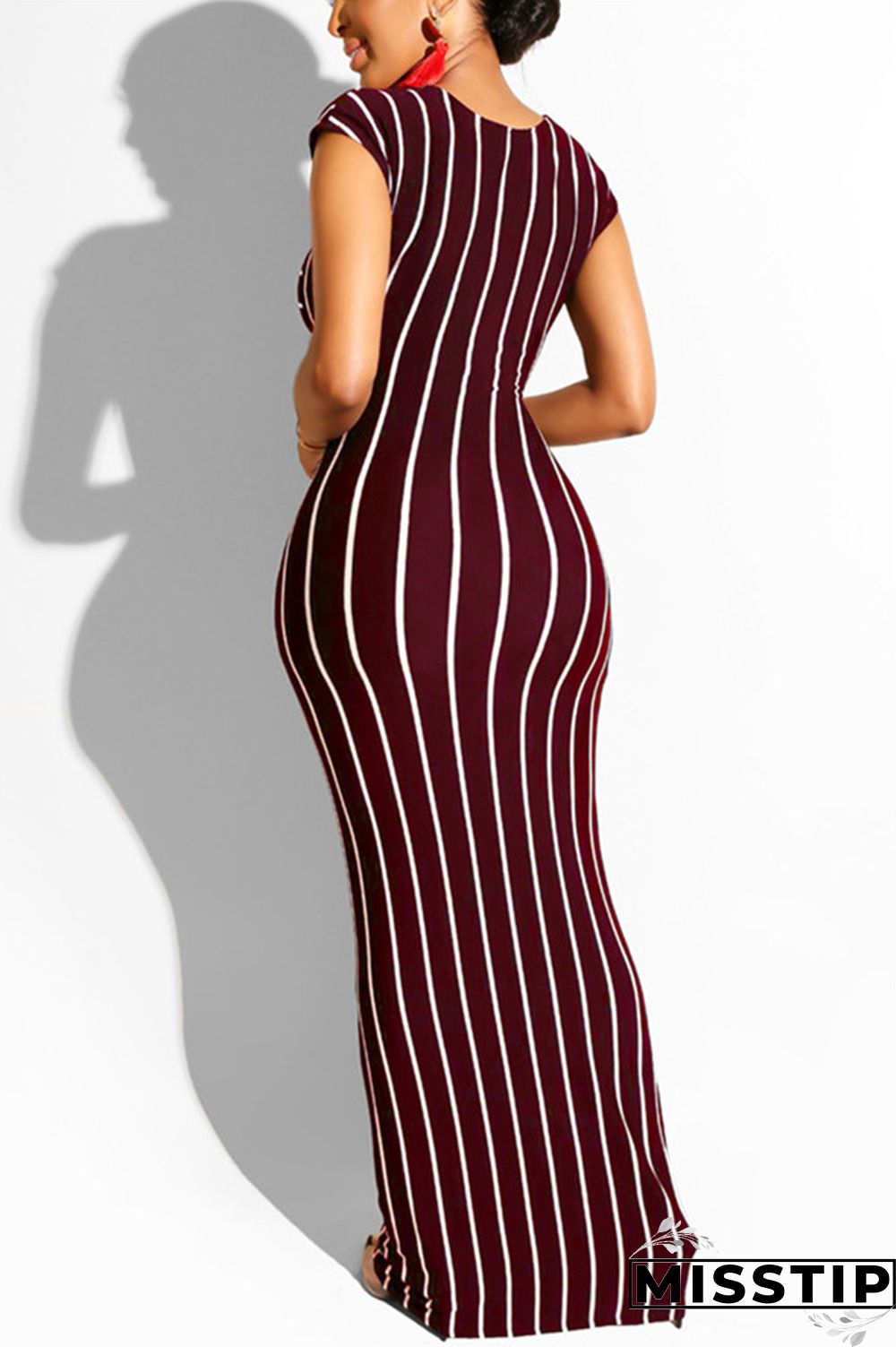 Navy Blue Sexy Fashion Solid Slim fit Striped Regular Sleeveless Two-Piece Dress