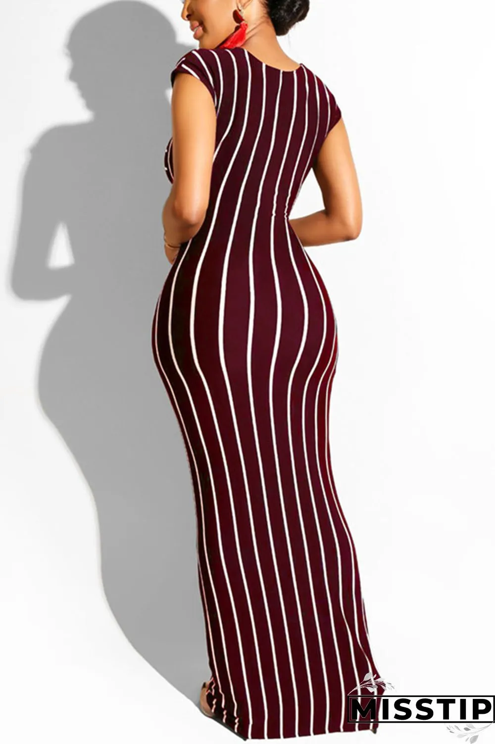 Navy Blue Sexy Fashion Solid Slim fit Striped Regular Sleeveless Two-Piece Dress