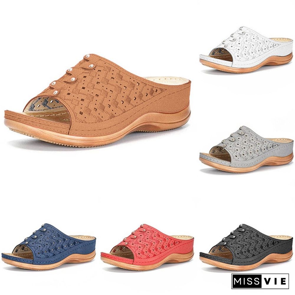 Large Size Casual Sandals Female New Solid Color Thick Bottom Carved Ladies Slippers