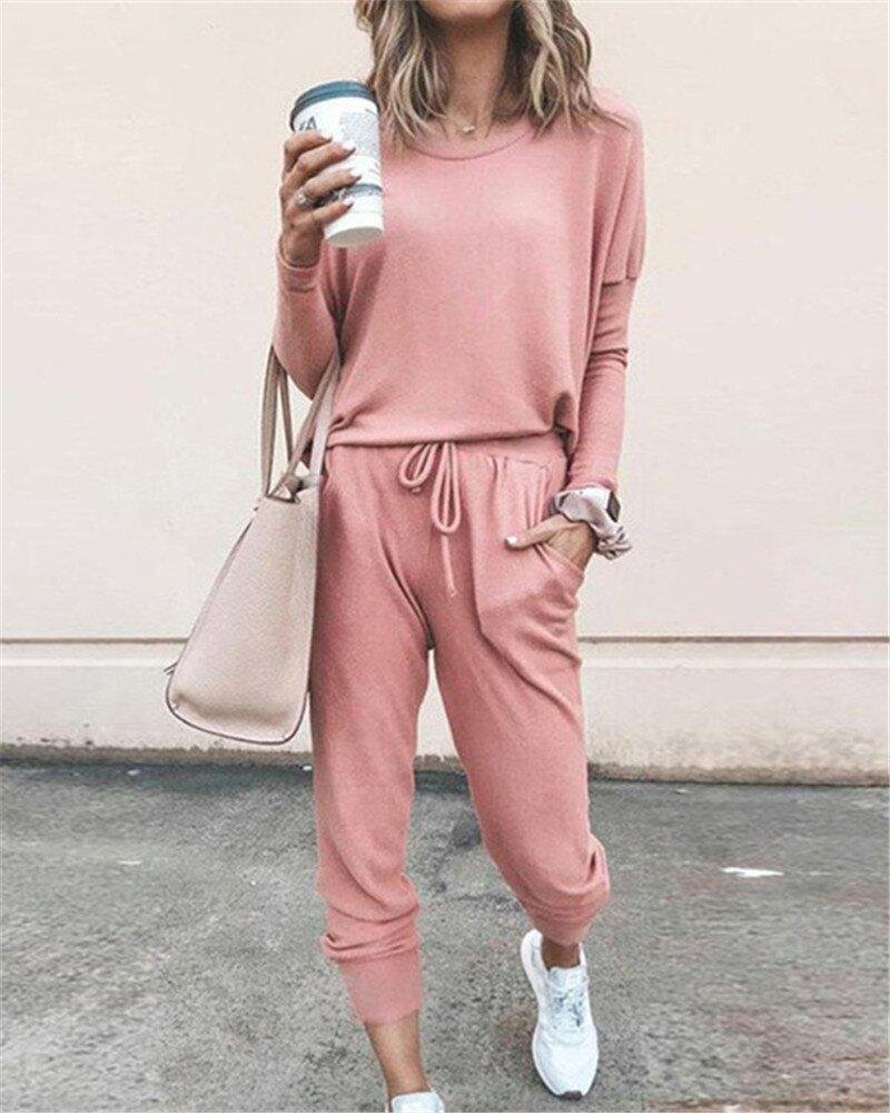 Simple Casual Loose Long-sleeved Pants Knitted Suit