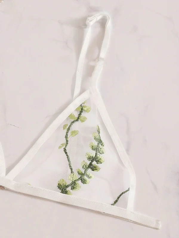 Uveng Sex Lingerie Sexy Women's Lingerie Hollow Print Three-Point Lingerie Set