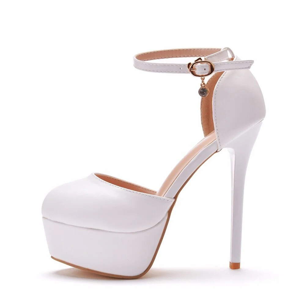 14 cm waterproof platform high-heeled shoes with thin heels and round heads white high-heeled wedding shoes trade plus size