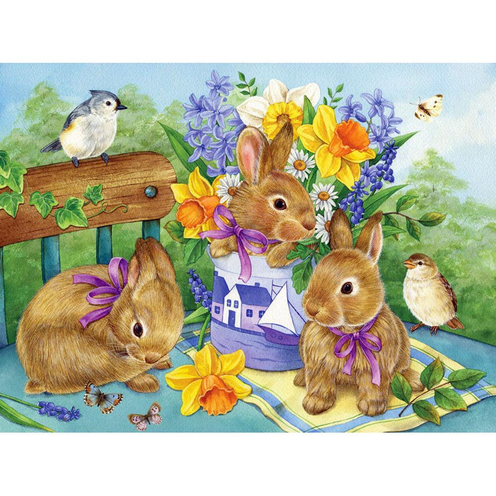 

40*30CM-Round Drill Diamond Painting-Flower Rabbit, 501 Original