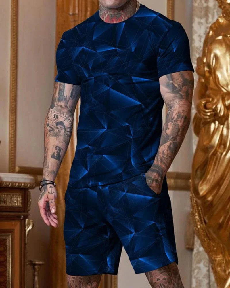黑色 Men's fashion black and blue printed short sleeve round collar suit.jpg 黑色 Men's fashion black and blue printed short sleeve round collar suit.jpg
