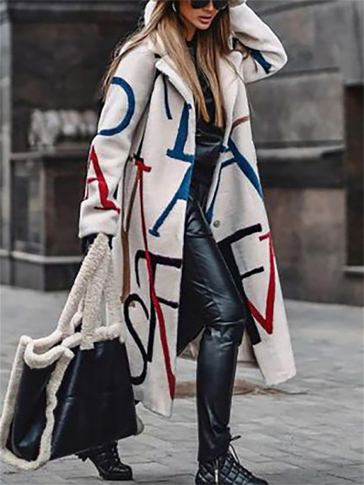 Collar Letter Print Fashion Coat