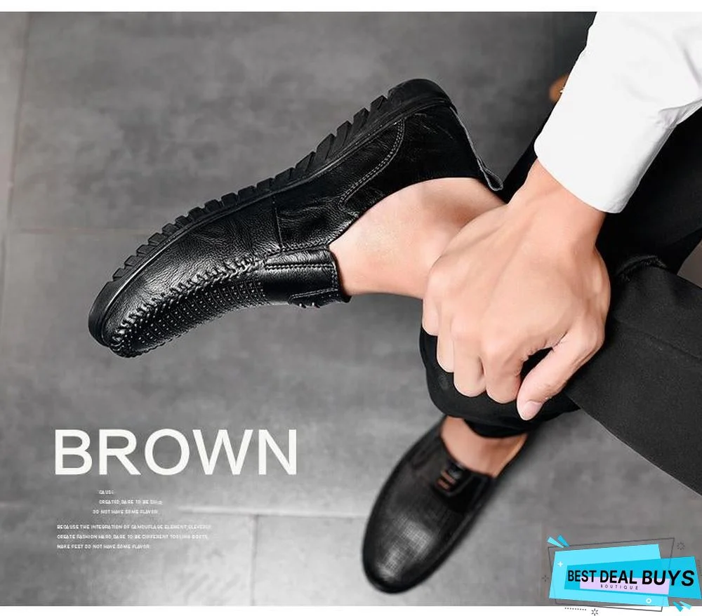New Openwork Men Black Loafer Perforated Shoes Leather Flats Driving Shoes Business Men's Shoes